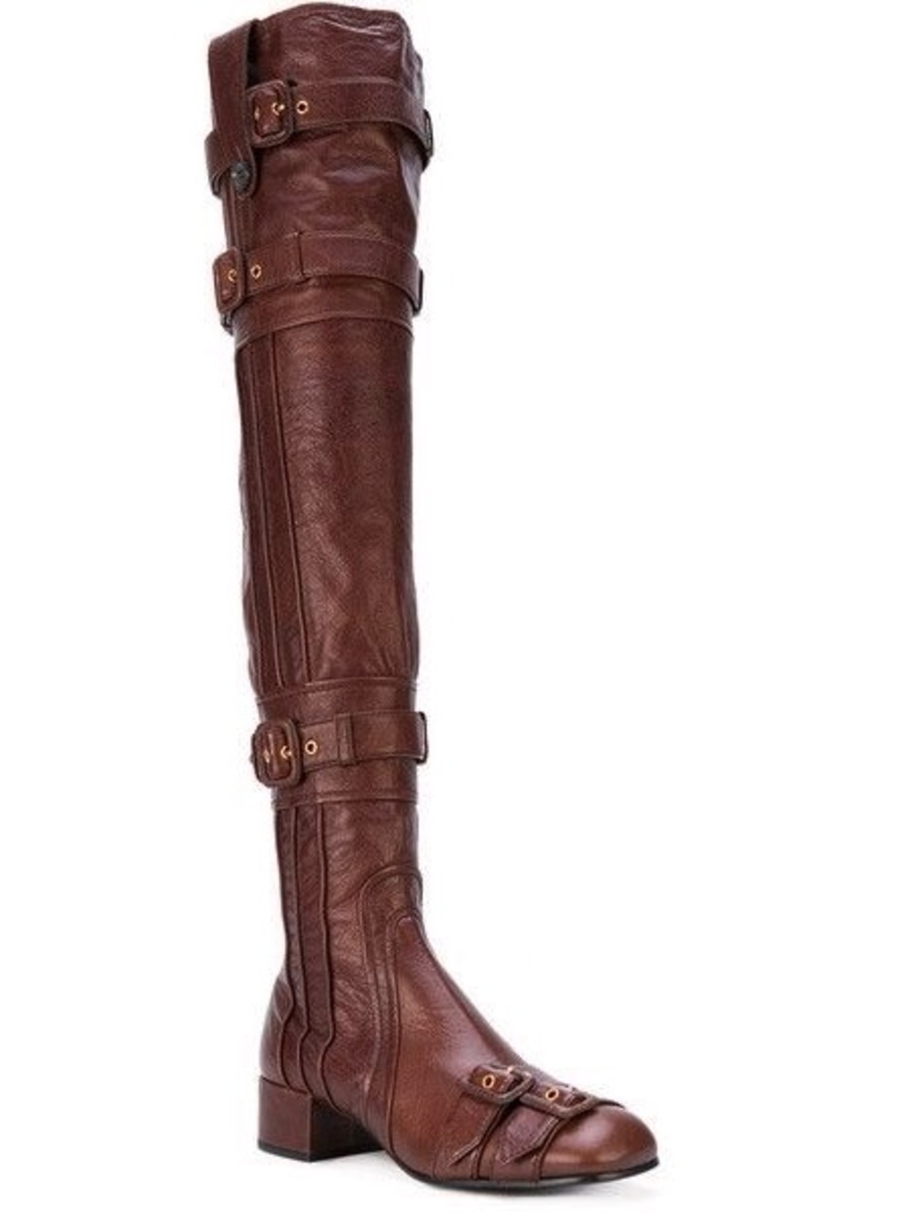 NEW Prada Buckle Over the Knee Boots 36 Bordeaux Burgundy 6 Leather Grunge